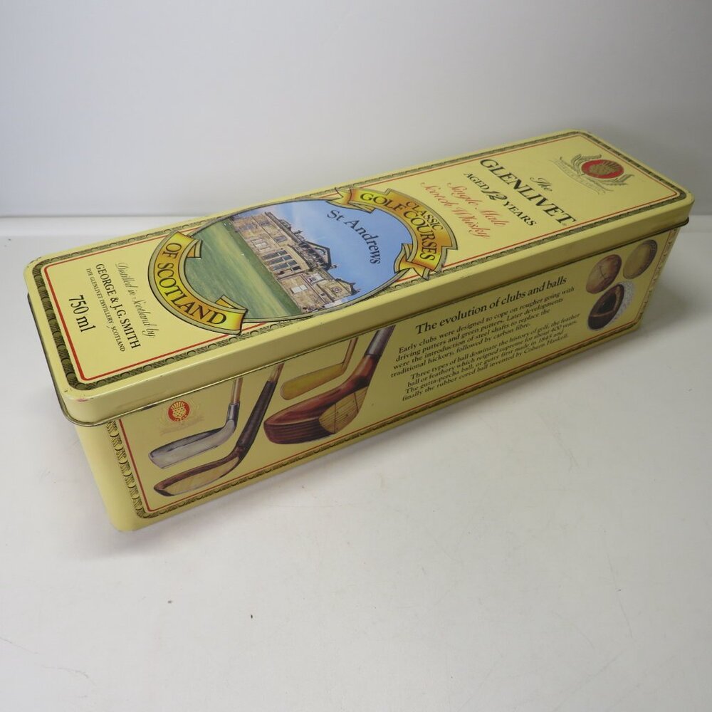 St Andrews Classic GOLF Course Sports, Glenlivet Whisky Metal Tin Vintage 1980s
